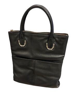 Elaine Turner Black Leather Fold-Over Bag With Suede-Cross Body/Tote/Clutch